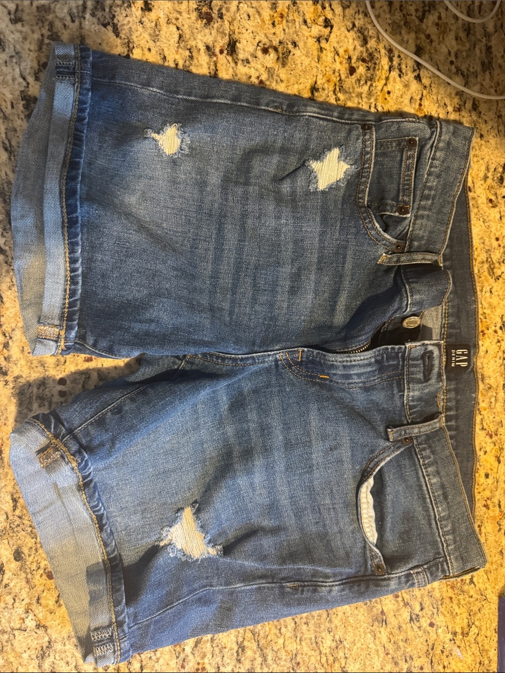 GAP Blue Distressed Rolled Hem Denim Shorts